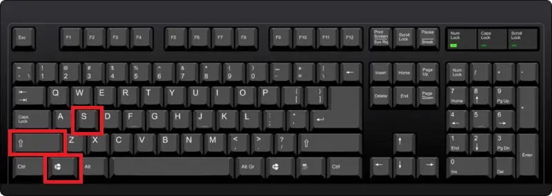 Windows + Shift + S Screen capture of a specific area